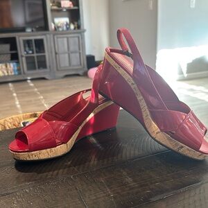 Red patent leather size 6 1/2 wide gorgeous wedge